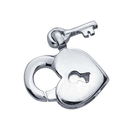 Sterling Silver 10.4 x 9.8mm Heart Lock with Key Lobster Clasp