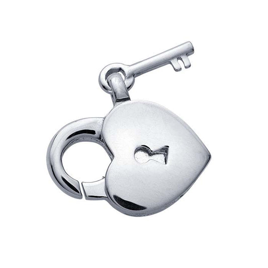 Sterling Silver 15.4 x 13.6mm Heart Lock with Key Lobster Clasp