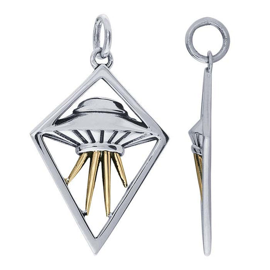 Sterling Silver UFO with Bronze Beams Pendant