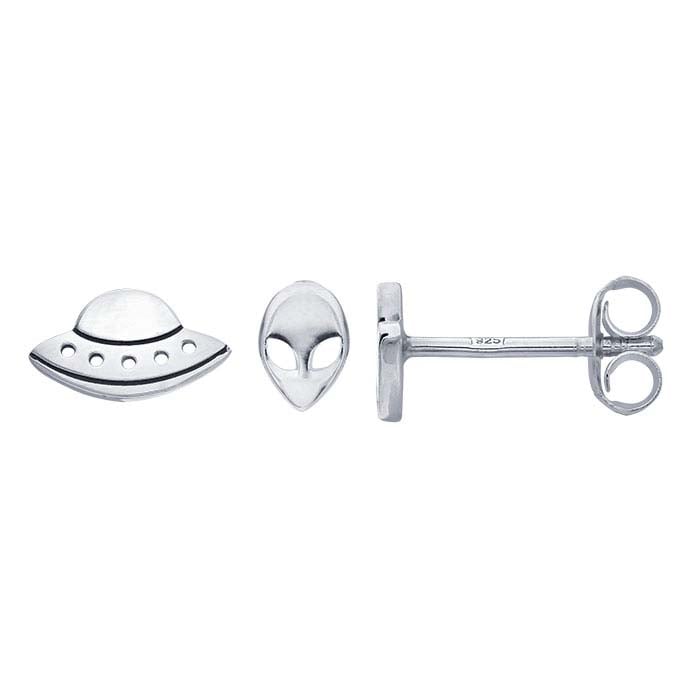 Sterling Silver UFO and Alien Post Earrings