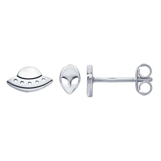 Sterling Silver UFO and Alien Post Earrings