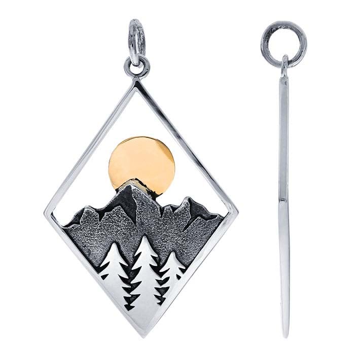 Sterling Silver Mountain & Bronze Moon Pendant