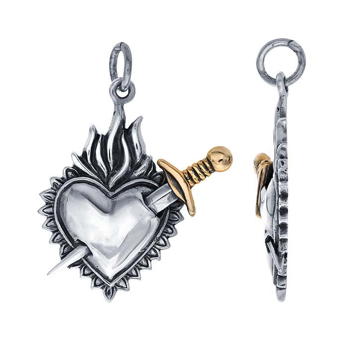 Colgante de Corazón Llameante de Plata de Ley