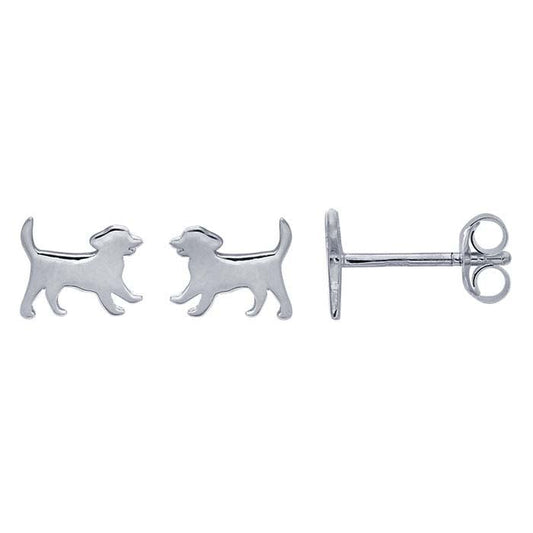 Sterling Silver Playful Puppy Post Earrings