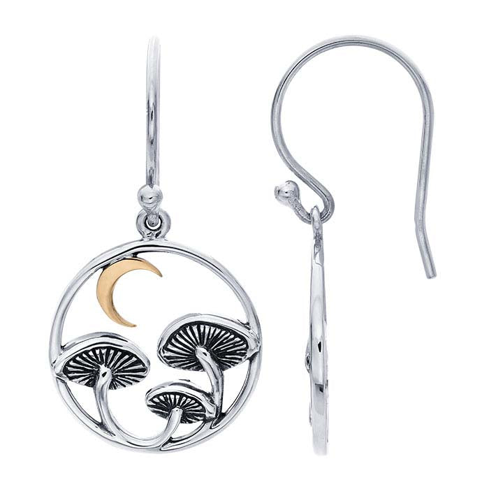 Sterling Silver Mushroom & Bronze Moon Earrings