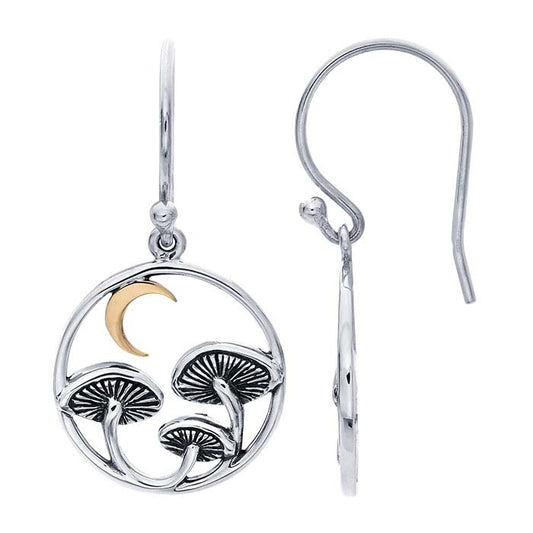 Sterling Silver Mushroom & Bronze Moon Earrings