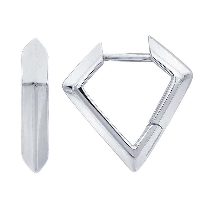 Sterling Silver Diamond-Shaped Huggie Hoop Earrings