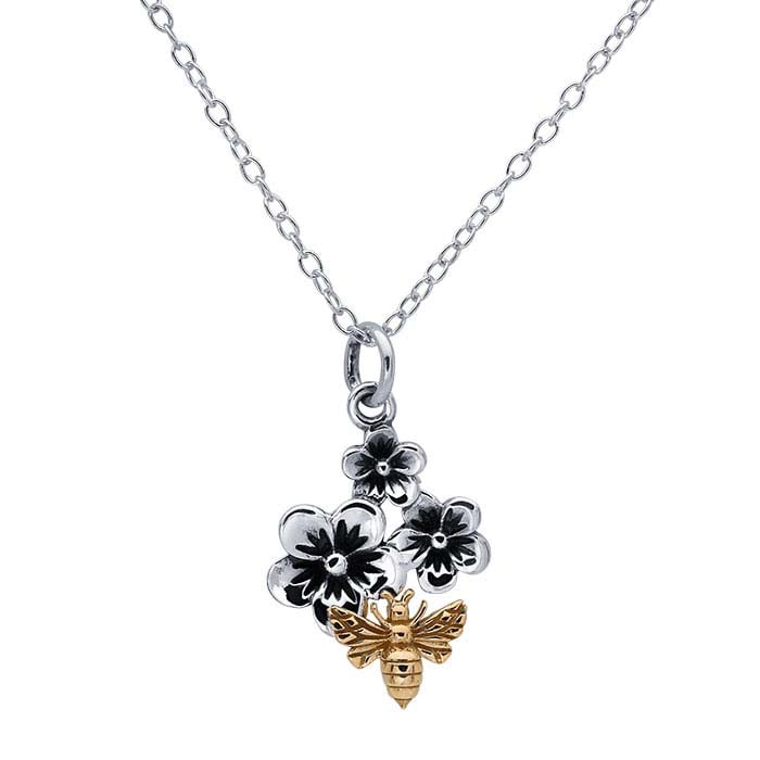Sterling Silver Bee & Flower Necklace
