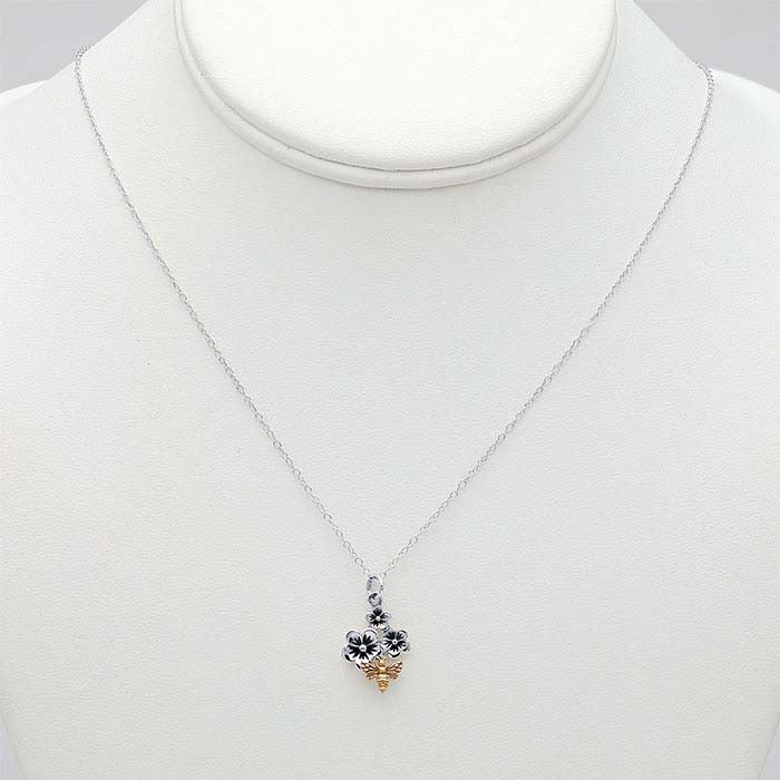 Sterling Silver Bee & Flower Necklace