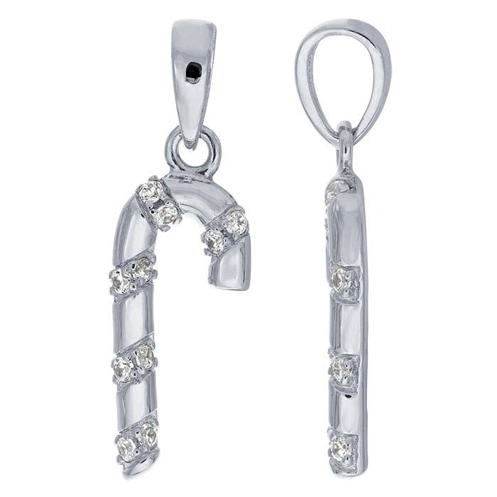 Sterling Silver CZ-Set Candy Cane Charm