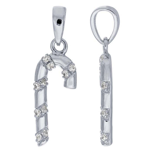 Sterling Silver CZ-Set Candy Cane Charm