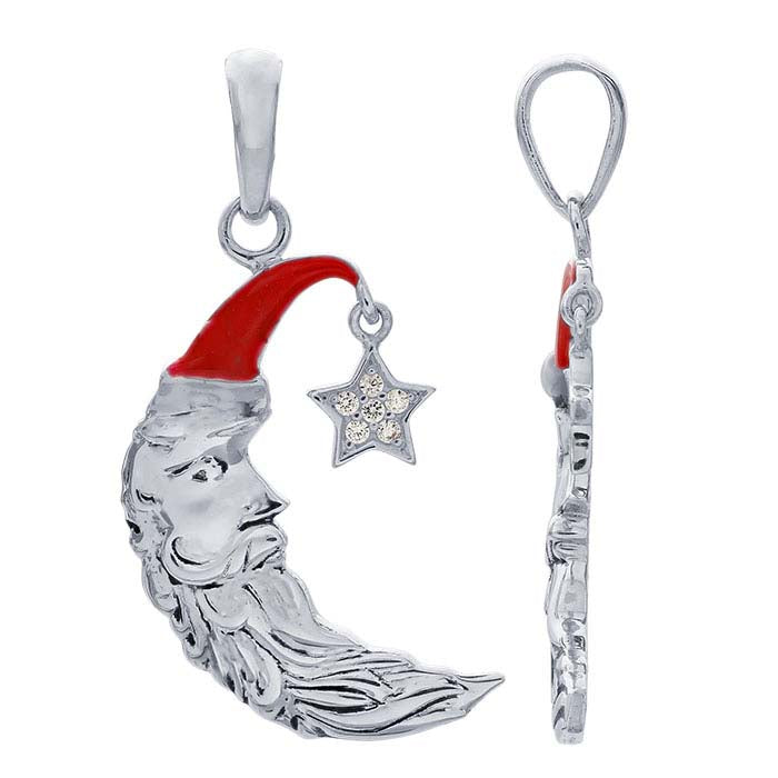 Sterling Silver Moon Pendant with Hat and CZ-Set Star
