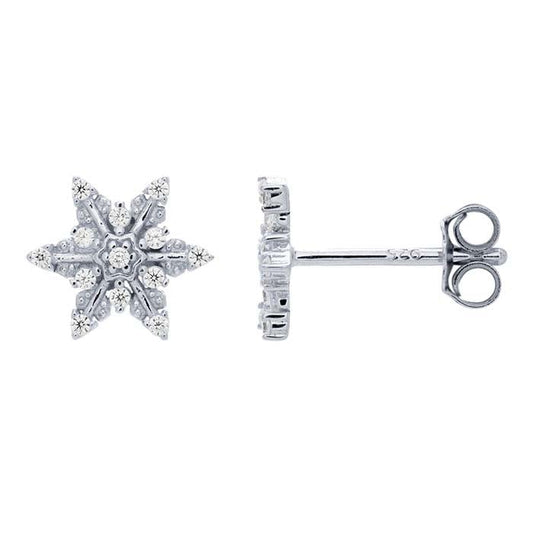 Sterling Silver CZ-Set Snowflake Post Earrings