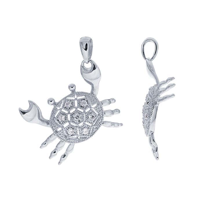 Sterling Silver Crystal-Set Crab Pendant