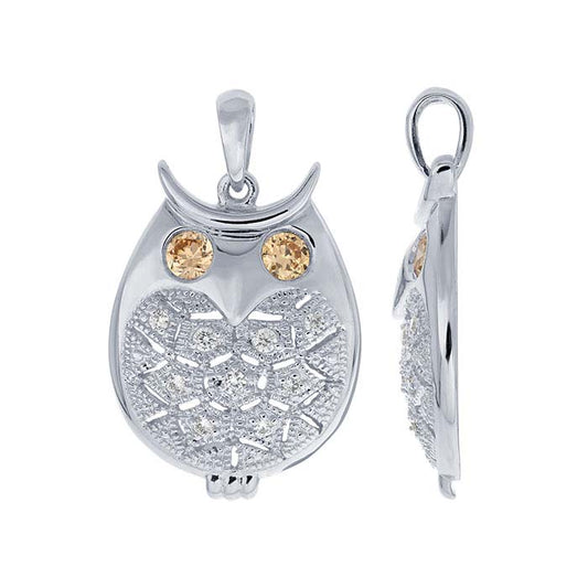 Sterling Silver Crystal-Set Owl Pendant