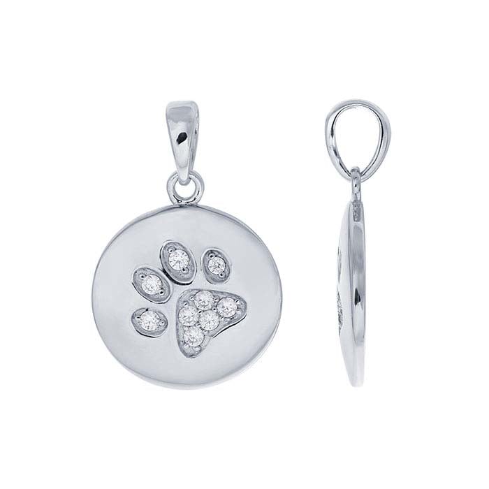 Sterling Silver CZ-Set Paw Print Pendant