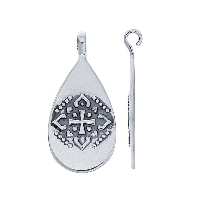 Sterling Silver Stamped Teardrop Pendant