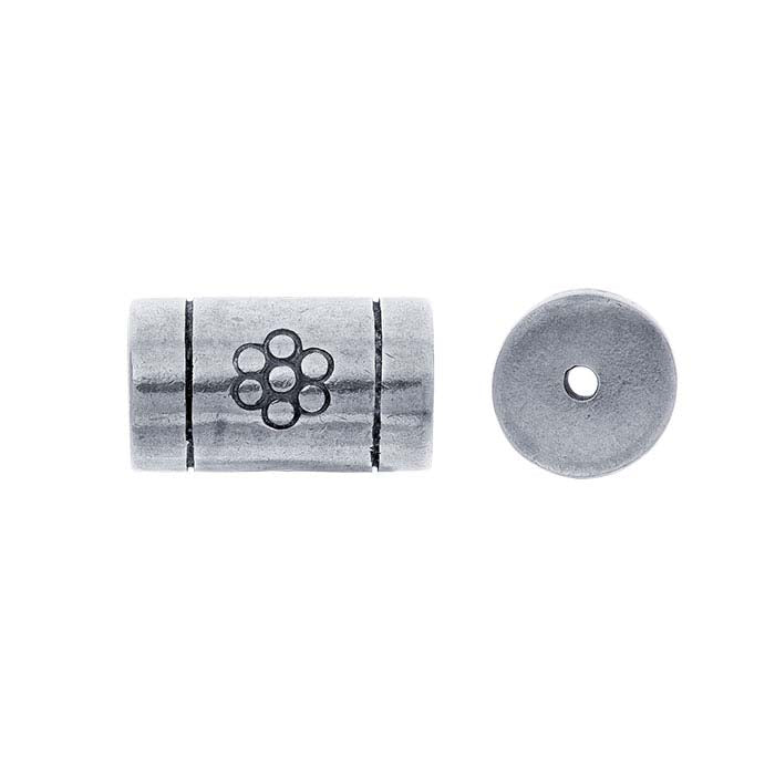 Perla cilindrica ossidata con motivo, argento sterling, 15 x 8,5 mm