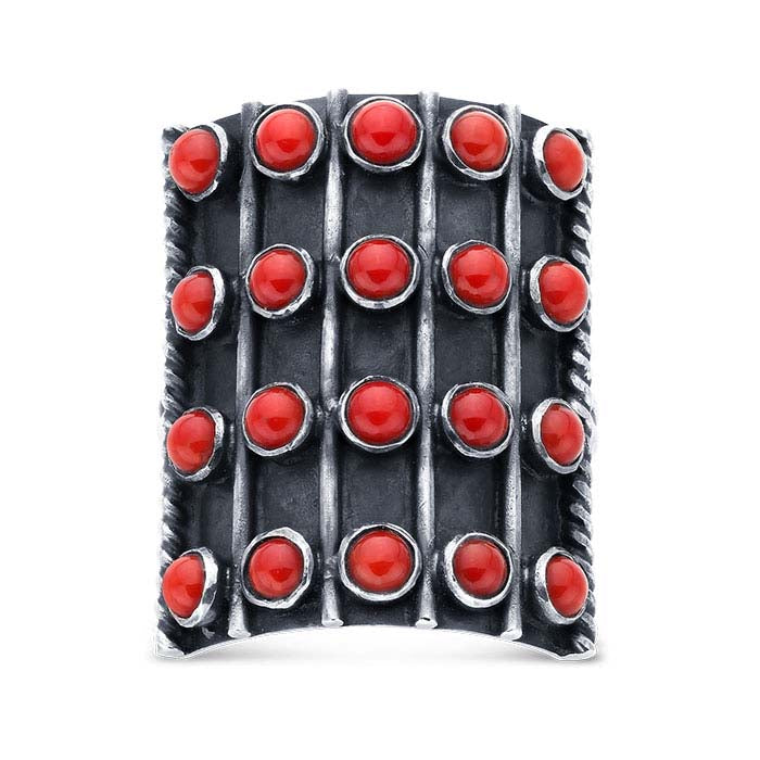 Sterling Silver Coral-Set 5-Row Ring