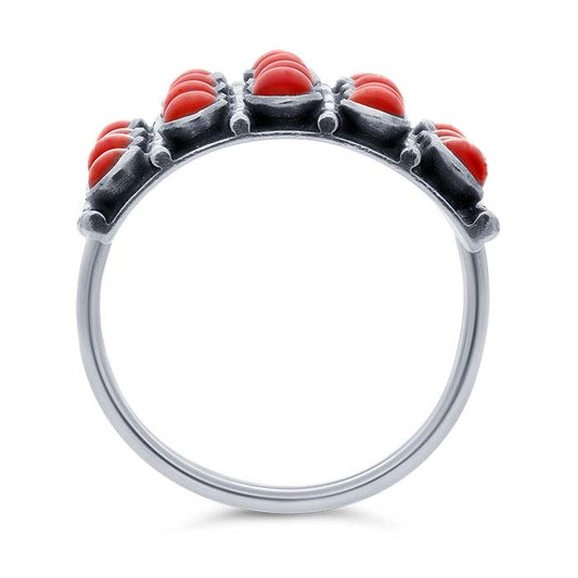 Sterling Silver Coral-Set 5-Row Ring