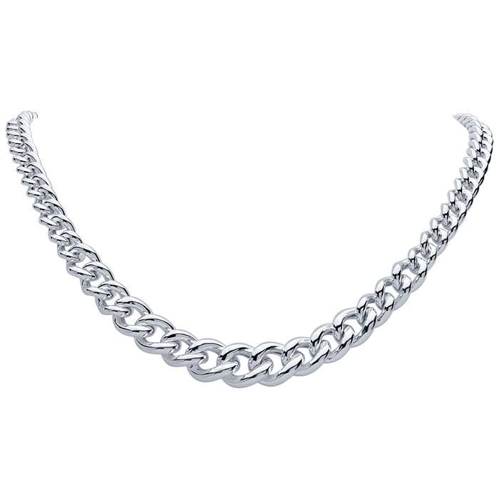 Sterling Silver Graduated Hollow Curb Chain Necklace