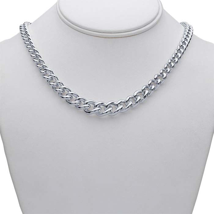 Sterling Silver Graduated Hollow Curb Chain Necklace