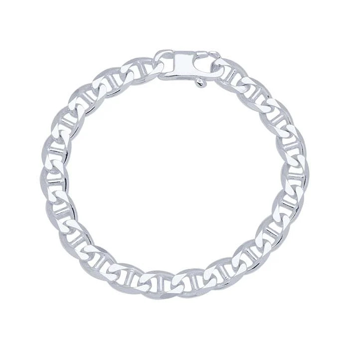 Pulseira de Corrente de Âncora com Corte Diamante em Prata de Lei