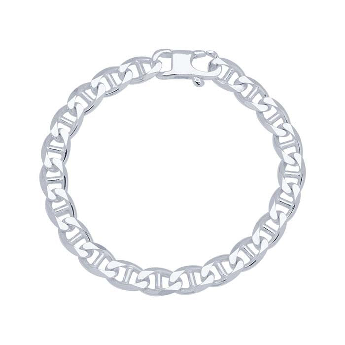 Pulseira de Corrente de Âncora com Corte Diamante em Prata de Lei