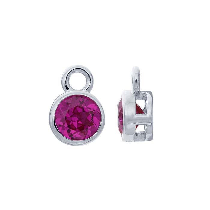 Sterling Silver 4mm Lab-Grown Ruby-Set Charm