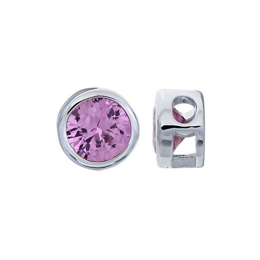 Charm-Anhänger aus Sterlingsilber mit rosa Saphir im Labor-Gewächshaus-Set, 4 mm