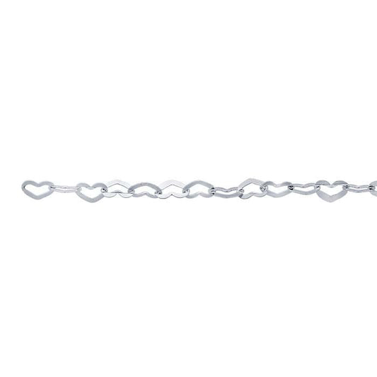 Sterling Silver Flat Heart Link Chain, By the Foot