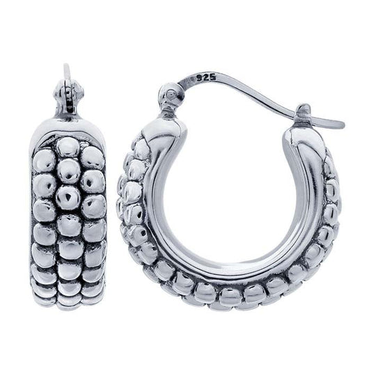 Sterling Silver Electroformed Beaded Hoop Earrings