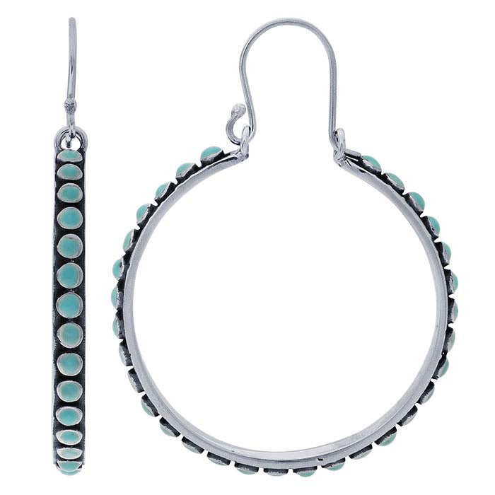 Sterling Silver Imitation Turquoise-Set Hoop Earrings