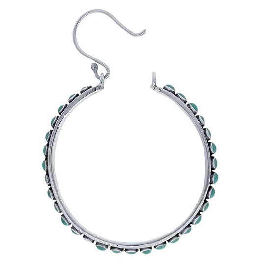 Sterling Silver Imitation Turquoise-Set Hoop Earrings