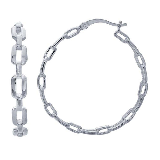 Sterling Silver Chain Link Hoop Earrings