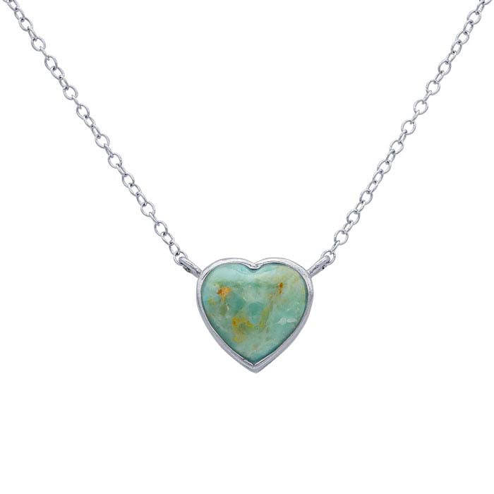 Sterling Silver Heart Imitation Turquoise-Set Necklace
