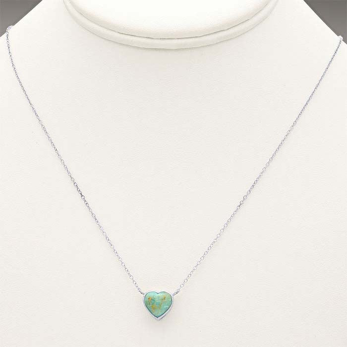 Sterling Silver Heart Imitation Turquoise-Set Necklace