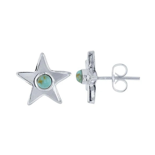 Sterling Silver Star Post Earrings with Imitation Turquoise