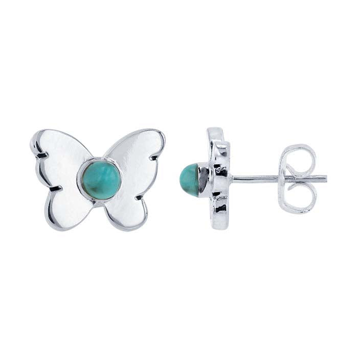 Sterling Silver Butterfly Post Earrings with Imitation Turquoise