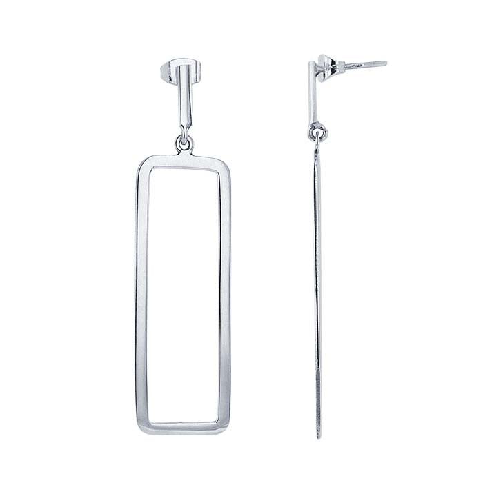 Sterling Silver Rectangle Drop Post Earrings