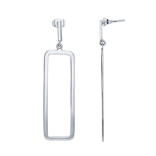 Sterling Silver Rectangle Drop Post Earrings