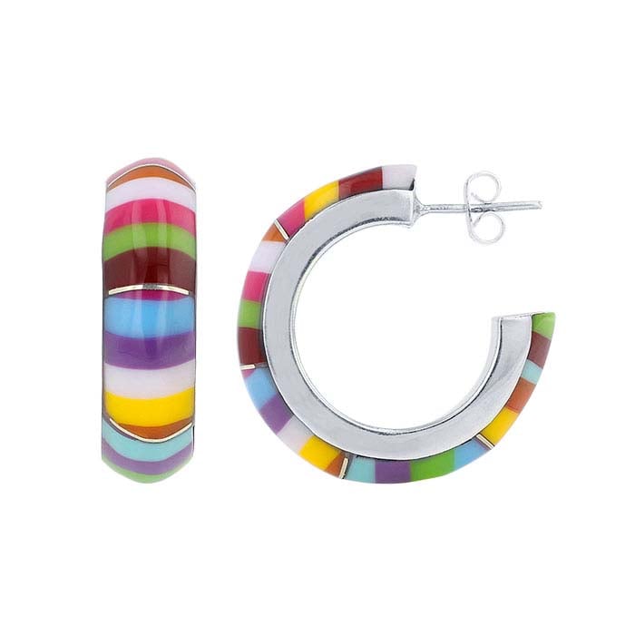 Sterling Silver Multi-Color 3/4-Hoop Earrings