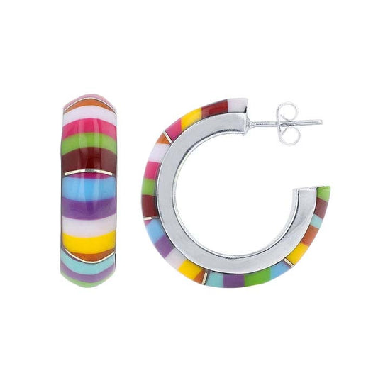 Sterling Silver Multi-Color 3/4-Hoop Earrings