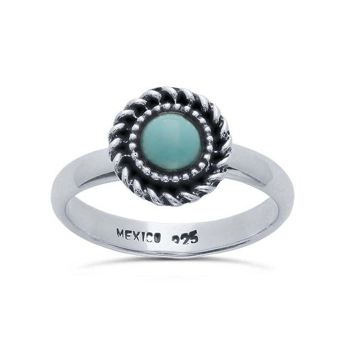 Sterling Silver Imitation Turquoise-Set Ring, Adjustable