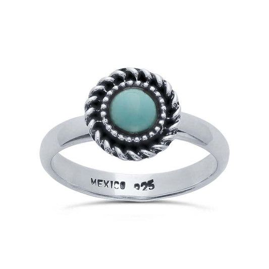 Sterling Silver Imitation Turquoise-Set Ring, Adjustable