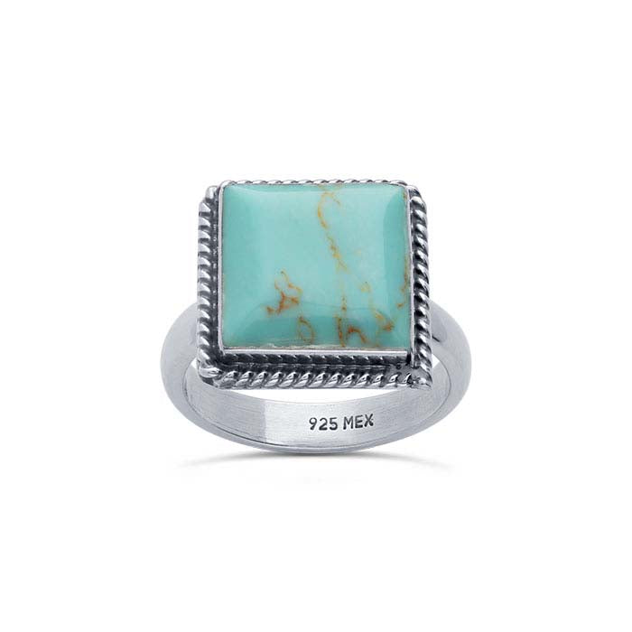 Sterling Silver Square Imitation Turquoise-Set Ring