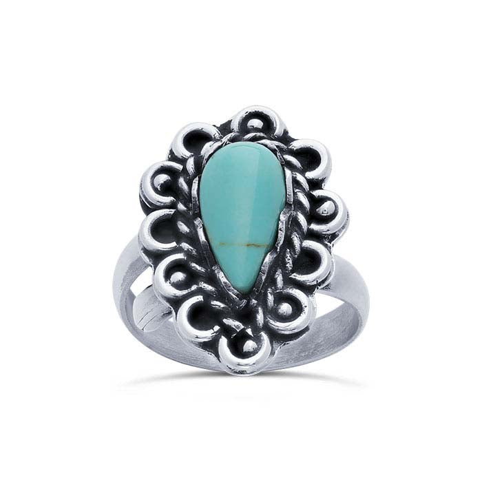 Sterling Silver Pear Imitation Turquoise-Set Ring