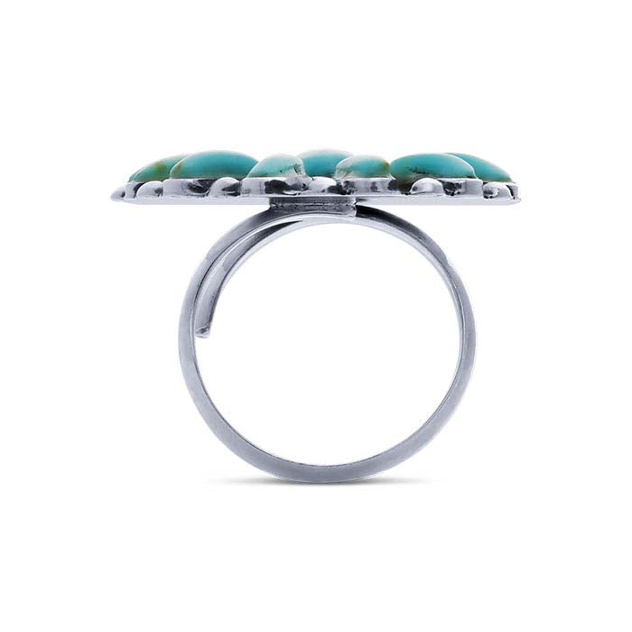 Sterling Silver Imitation Turquoise-Set Squash Blossom Ring, Adjustable