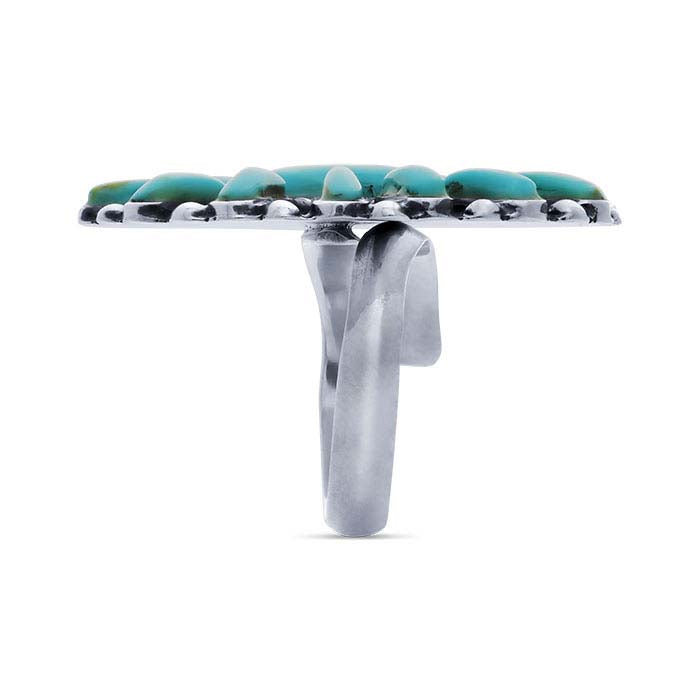 Sterling Silver Imitation Turquoise-Set Squash Blossom Ring, Adjustable