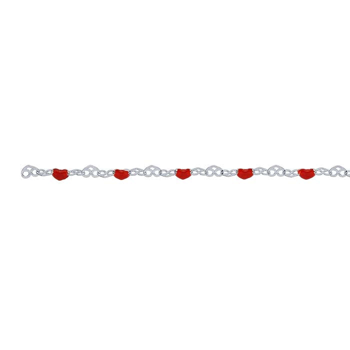 Sterling Silver Red Heart Link Chain, By the Foot